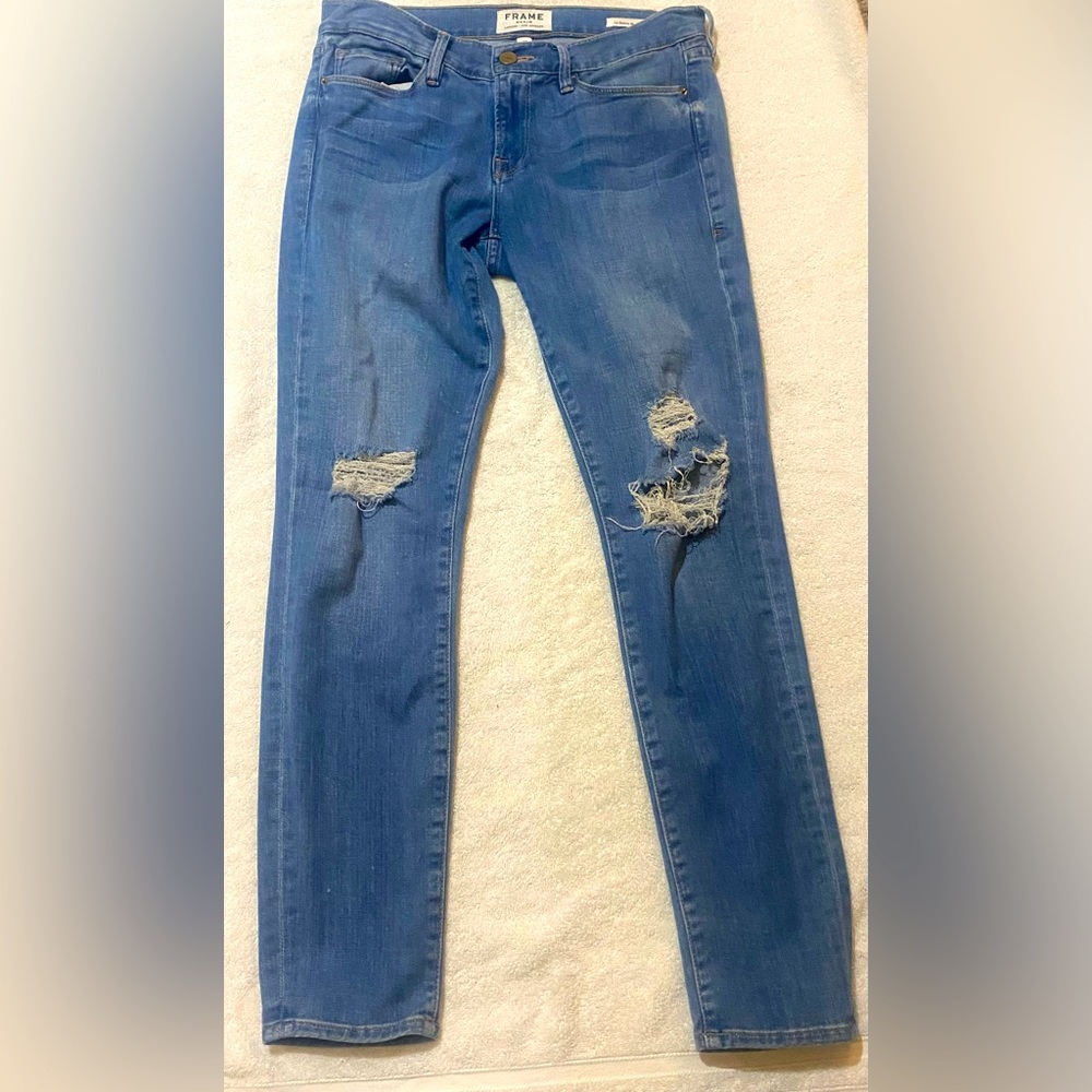 Frame stretch denim ripped 'Le Skinny' blue jean - Picture 2 of 5